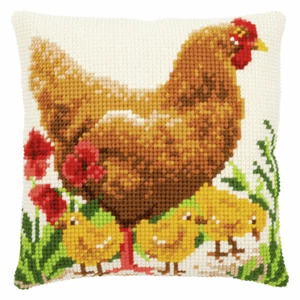 Vervaco Cross Stitch Kit: Cushion: Chicken with Chicks - Picture 1 of 1