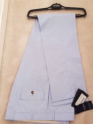 Pantalón 38" Cintura Azul/Blanco Algodón Verano ESTILO CHINO PAL ZILERI - NUEVO CON ETIQUETAS £295 Foto 1 de 4