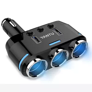 3Way 12/24V Car Cigarette Lighter Socket Splitter Dual USB Charger Power Adapter - Picture 1 of 9
