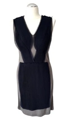 VESTIDO PHILIP LIM 3.1 CHIC GRIS/AZUL MARINO PLISADO DELANTERO JERSEY MEZCLA CACHEMIR 2 Foto 1 de 4