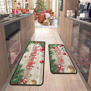 2 Pcs Christmas Kitchen Rugs and Mats for Floor Non-Slip Backing Mat Merry Ch... - Picture 1 of 9