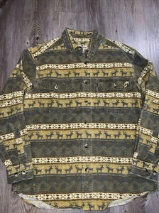 Woolrich Flannel Shirt Deer Blanket Stripe Animal Print Button down Size Medium - Picture 1 of 7