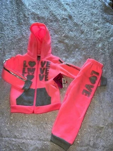 Toddler girls two piece sweat suit size 24mo pink hooded full zipper pants sweat - Picture 1 of 7