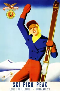 SKI PICO PEAK LONG TRAIL LODGE RUTLAND WINTER SPORT VERMONT VINTAGE POSTER REPRO - Picture 1 of 3