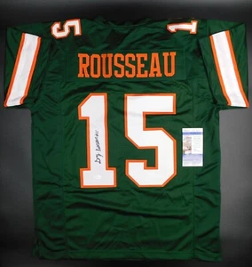 Camiseta de fútbol firmada por Gregory Greg Rousseau Miami Hurricanes Bills certificado de autenticidad JSA G - Imagen 1 de 2