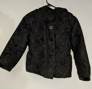 Cherokee Girls Dark Gray Coat S6/6X Purple Lining Pockets Paisley Pattern - Picture 1 of 12