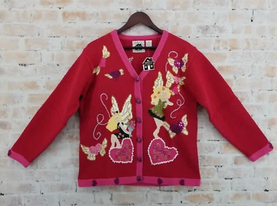Storybook Knits Women's Cardigan Sweater Red Fairy Butterfly Heart Sz Medium NWT - Image 1 of 4