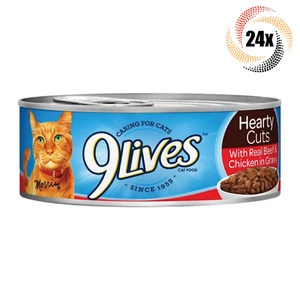24x Cans 9Lives Hearty Cuts Real Beef & Chicken in Gravy Cat Food 5.5oz - Picture 1 of 3