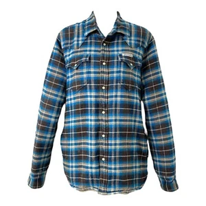 True Religion Sherpa Lined Flannel Shirt Jacket Men’s XL Blue Plaid Western - Picture 1 of 13