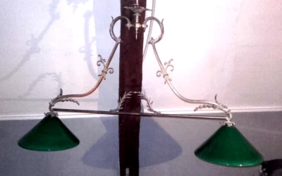 XIX Lustre De Billard Bronze Et Opaline Verte - Photo 1/4