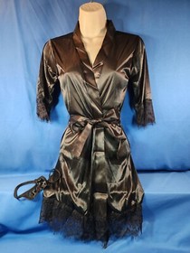 Satin Silk Women's Bridal Short Lace Up Kimono Robe Sleepwear Sexy Lady Wedding 