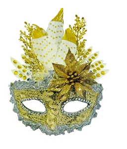 Handcrafted Feathered Masquerade Mask with Vintage Lace Elegant Costume Party - Picture 1 of 3