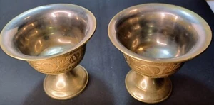 Brass Etched Engraved Small Goblets 2 Pc Ice Cream Bowl Copas Elegant Design 4" - Picture 1 of 9