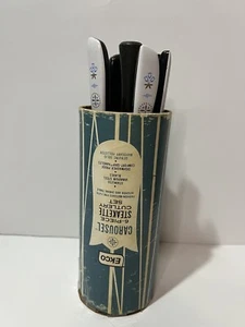 Set of 6 Ekco Vanadium Steak Knife w/holder MCM Blue Dutch Tulip USA VTG - Picture 1 of 17