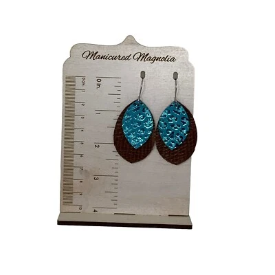 Pendientes colgantes de cuero genuino con flecos occidentales hechos a mano lágrima de acero inoxidable Foto 1 de 4