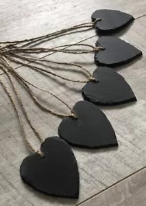 X50 Handmade Natural Slate Heart Mini Chalkboard Tags, Weddings Partys Christmas - Picture 1 of 3