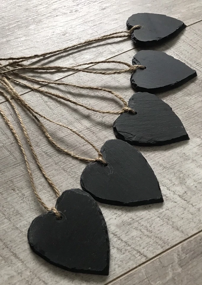 X50 Handmade Natural Slate Heart Mini Chalkboard Tags, Weddings Partys Christmas - Image 1 of 3