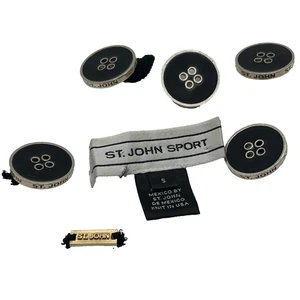 St John Metal Tag 5 Buttons Pull Enamel Circle Black gold Spellout logo - Picture 1 of 9