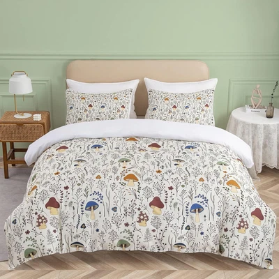 Colorful Mushroom Duvet Cover Set - Queen Size, 3 Piece Aesthetic Mushroom Beddi - Image 1 of 4