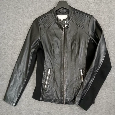 Valerie Stevens Faux Leather Small Jacket Full Zip Womens Stretch Moto - Image 1 of 4