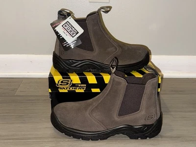 Botas de trabajo Chelsea SKECHERS WORK para hombre talla 10 con puntera de acero marrón 77537 E/H Foto 1 de 4