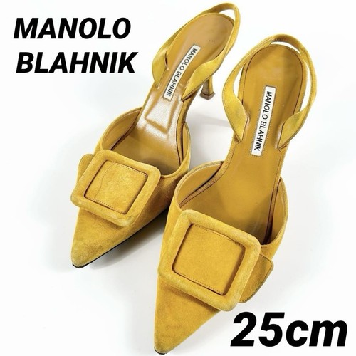 MBT Sandali Manolo Blahnik Mules tacco scamosciato giallo EU38 US8 Giappone F S USATI