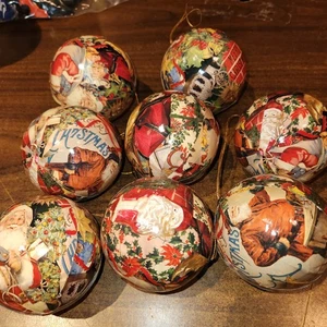 8 Palline di Natale Babbo Natale in cartapesta abbinate vintage molto uniche - Foto 1 di 8