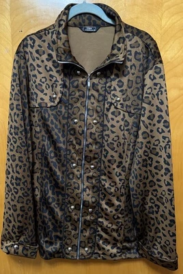 Lisa International Women’s Zip Up Jacket Stretch Leopard Blazer Studded Sz XXL - Image 1 of 4
