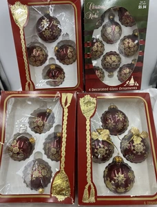 20 Burgundy Maroon & Gold Christmas By Krebs/Victorian Glass Ball Ornaments - Picture 1 of 6