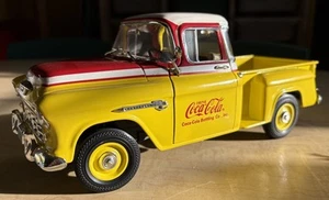 1955 Chevy Cameo Coca-Cola Pickup 1:18 Diecast Yellow Red Vintage Collectible - Picture 1 of 11