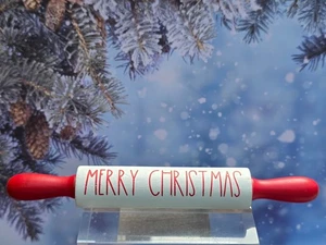 Nuevo Mini Rodillo Feliz Navidad Madera Granja Rojo Blanco 7" Country - Imagen 1 de 2