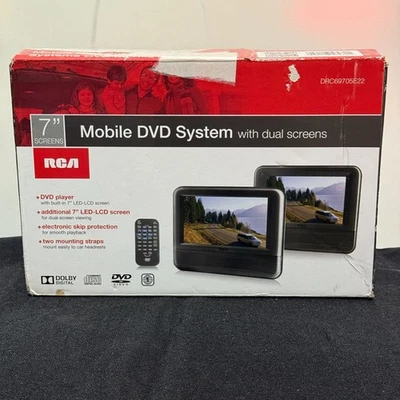 FREE SHIP Dual Screen 7" Mobile DVD System RCA DRC69705E22 Slightly Used CIB - Image 1 of 4