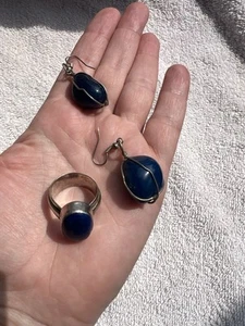 Lapis Lazuli Stone Sterling Silver - Ring & Earrings - Picture 1 of 4