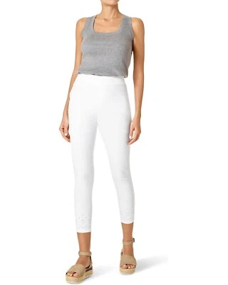 HUE High-Rise Embroidered Eyelet Hem Skimmer Ankle Jegging Womens Size S White - Image 1 of 4