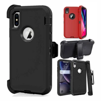 For iPhone XR Rugged Hard Armor Shockproof Case Cover+Stand Belt Clip Holster - Image 1 of 4