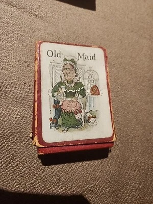 Tarjetas litográficas a color raras antiguas del siglo XIX de la escuela inglesa 'Old Maid' Foto 1 de 4