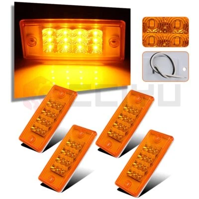 4x 12 LED Rectangle Amber Turn Signal Side Marker Truck Trailer 12V Assembly - Image 1 of 4