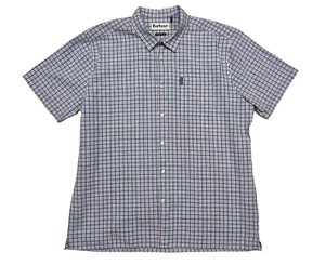 Barbour Shirt Mens Medium Blue Red White Plaid Button-Up Chest Pocket Logo - Picture 1 of 10