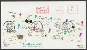1996 CARTOONS GREETINGS SET OF 10 ON FDC WITH BONEHILL CANCEL AND METER MARK - Bild 1 von 1