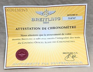 BREITLING Certificado de Cronómetro CERTIFICADO CRONÓMETRO 514747 FRANCÉS FABRICANTE DE EQUIPOS ORIGINALES / - Imagen 1 de 5