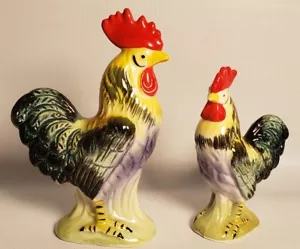 Vintage Rooster Mr. and Mrs. Figurines Hand Painted 1950s 6.5" and 5" A40 - Picture 1 of 3