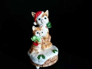 Vintage 1979 Berman & Anderson Christmas Cats Wind Up Music Box Japan Works! - Picture 1 of 7