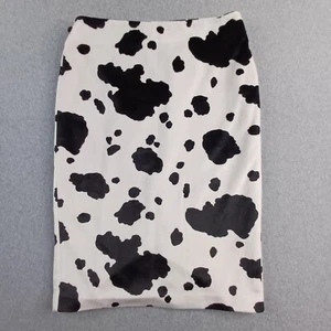 Johnny Dexter Skirt Womens 10 Black White Pencil Faux Fur Cow Theme Glam Retro - Picture 1 of 10