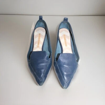 $550 Nicholas Kirkwood EU 36 US 5 Azul BEYA Mocasín Guijarro Cuero Plano Sin Cordones Foto 1 de 4