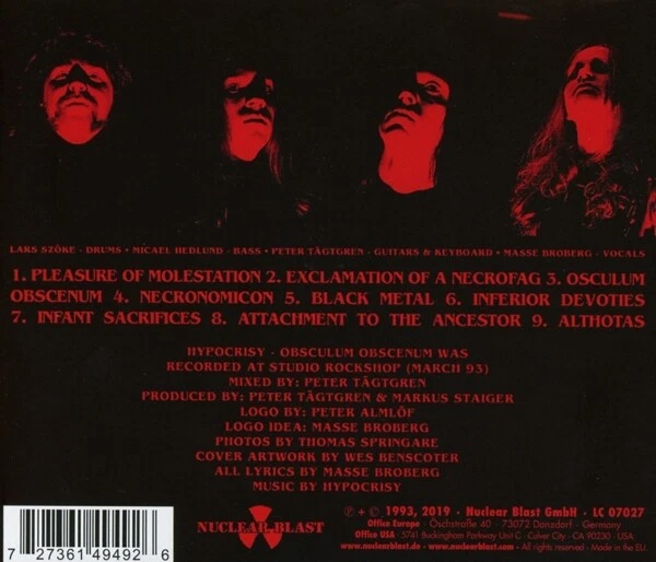 HYPOCRISY - OSCULUM OBSCENUM (REMASTERED)   CD NEUF - Photo 1/1