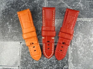 24mm Deployment Strap Alligator Grain Leather Watch Band for PANERAI Orange Red - Picture 1 of 21