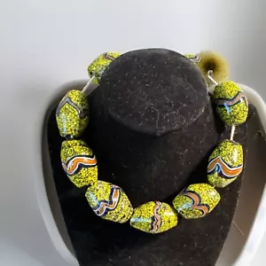 Antique Venetian Millefiori African Trade Bead Necklace Yellow Blue Brown GUC - Picture 1 of 5
