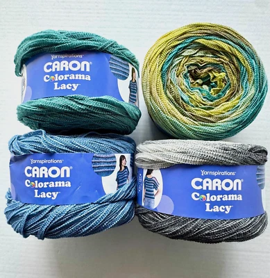 LOTS 4 Caron Colorama Lacy Cake Yarn Teal,Blue Bulky ribbon style NEW  361 Yrds - Image 1 of 4