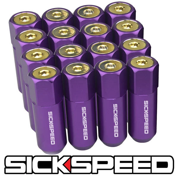 SICKSPEED 16 PURPLE/24K GOLD CAPPED ALUMINUM 60MM EXTENDED LUG NUTS 1/2x20 N30 - Image 1 of 1