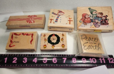 Stamps wood rubber crafts snowman to from peace on earth santa bow - Imagem 1 de 4
